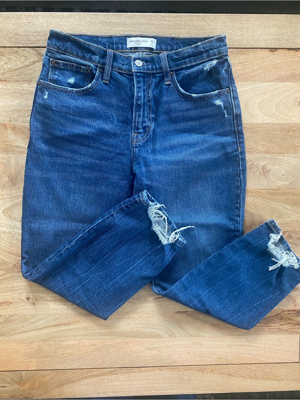 Abercrombie & Fitch Dark Blue Distressed Straight Jeans
